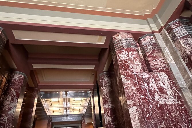 Mexico city's private tour in downtown (with transport) - Palacio de Bellas Artes: marble since 1934 and the red-lobby photo moment