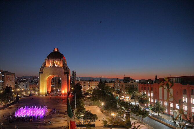 Night Tour of Mexico City Panoramic Ride on a Double-Decker Bus - Independence Monument and Benito Juárez Monument Under Lights